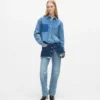 Lagdelte jeans med høj talje og lige ben