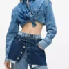 Lagdelte jeans med høj talje og lige ben
