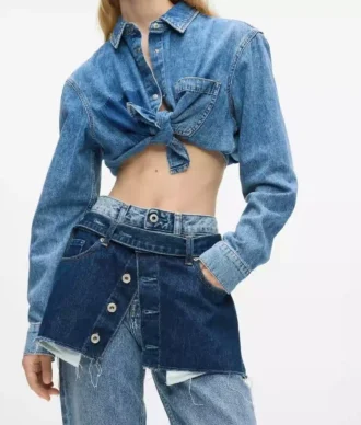Lagdelte jeans med høj talje og lige ben