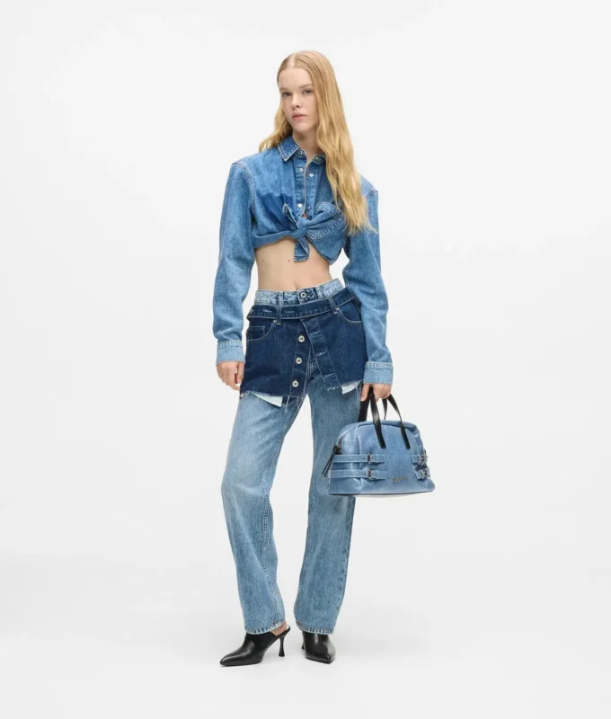 Lagdelte jeans med høj talje og lige ben