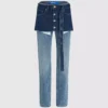Lagdelte jeans med høj talje og lige ben