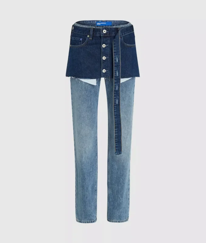 Lagdelte jeans med høj talje og lige ben