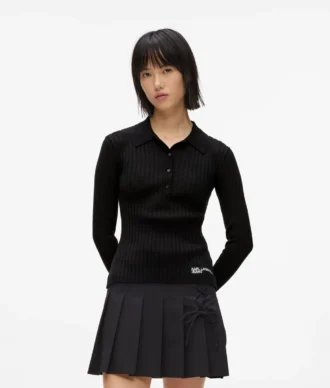 Langærmet strikket poloshirt