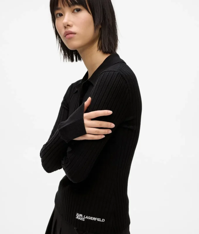 Langærmet strikket poloshirt