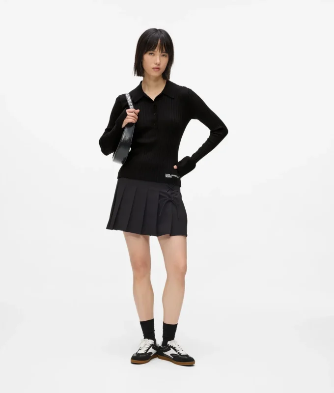 Langærmet strikket poloshirt
