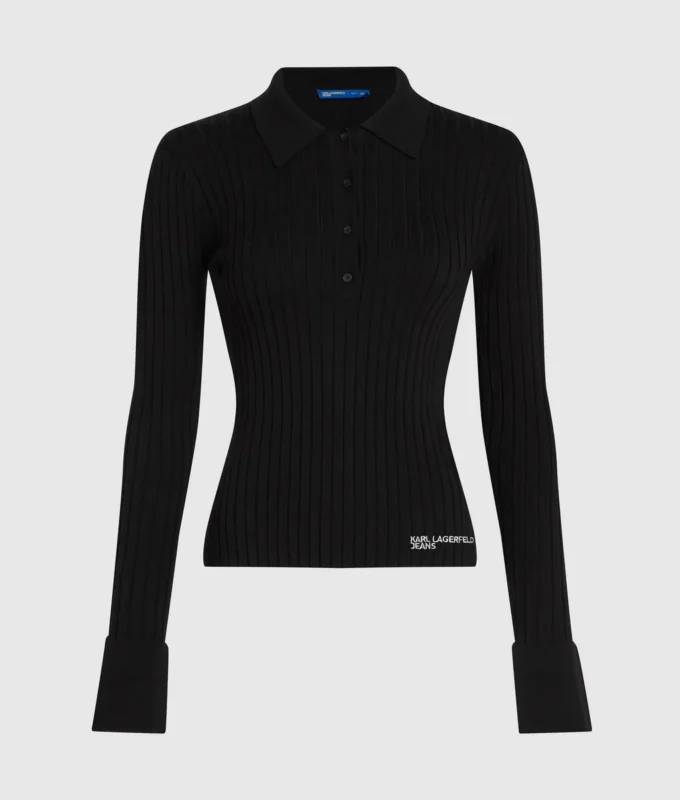 Langærmet strikket poloshirt