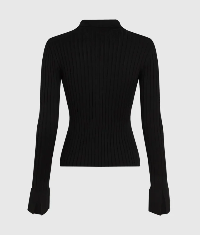 Langærmet strikket poloshirt