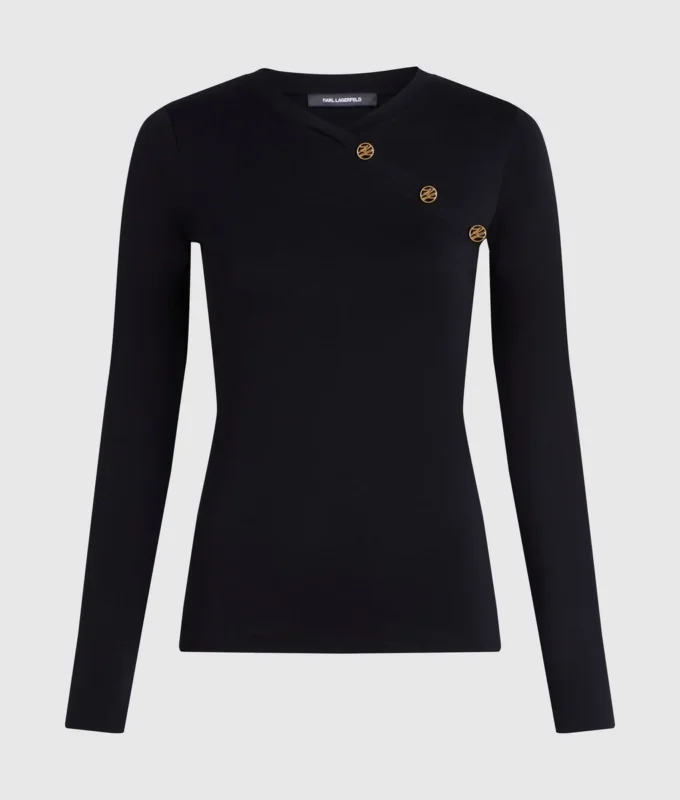 Langærmet T-shirt med knapdetaljer