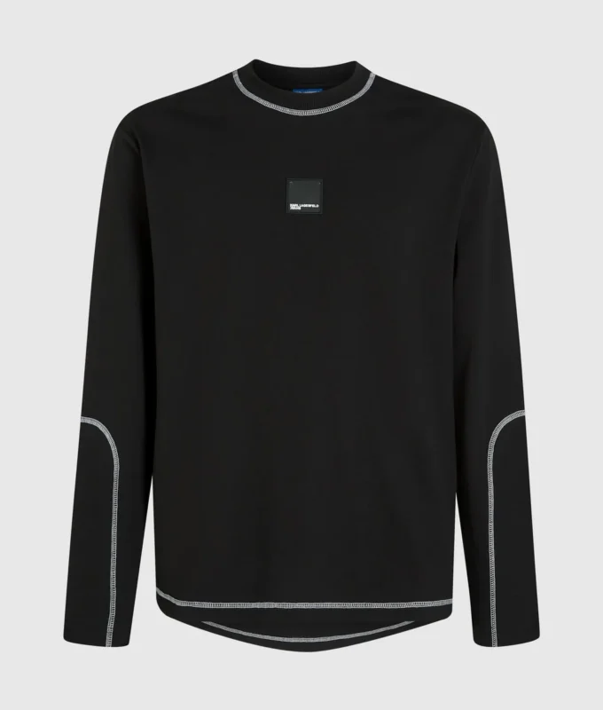 Langærmet T-shirt med kontrastsyninger