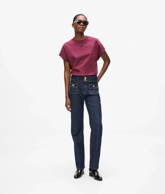 Lige jeans med knapdetaljer