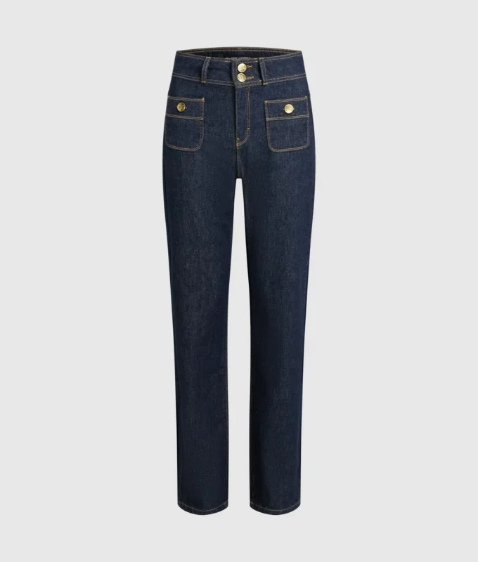 Lige jeans med knapdetaljer