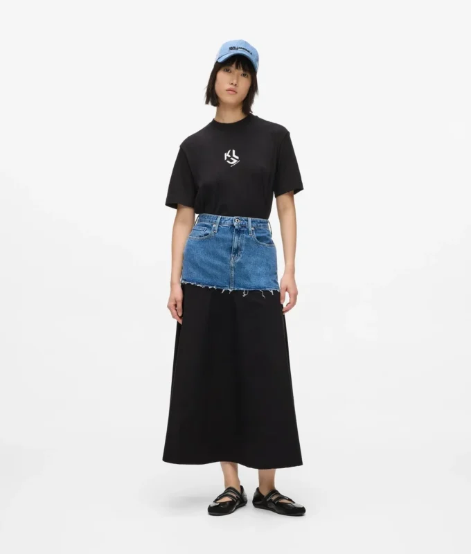 Maxinederdel med denimpanel