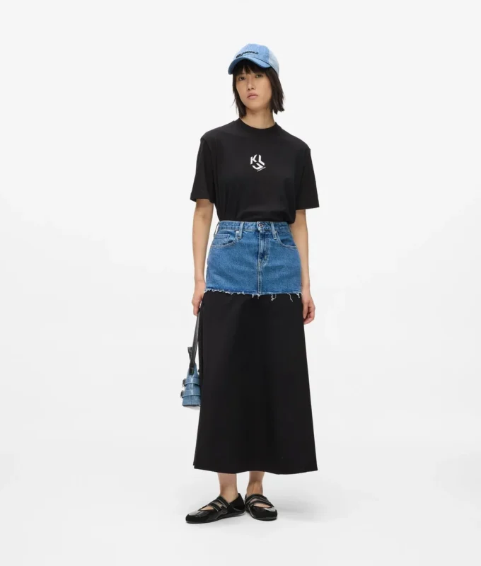 Maxinederdel med denimpanel