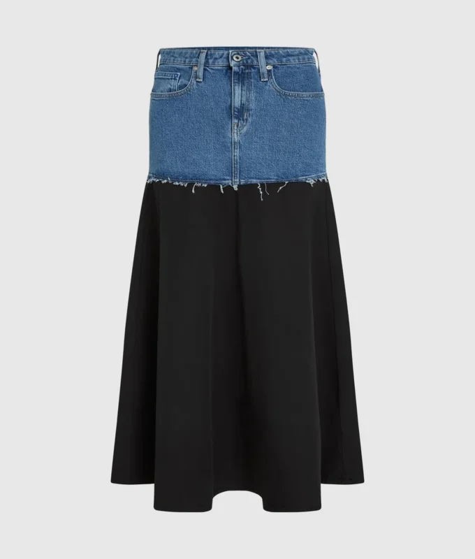 Maxinederdel med denimpanel