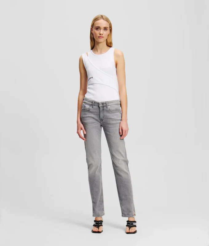 MID-RISE SPLIT-HEM SLIM JEANS