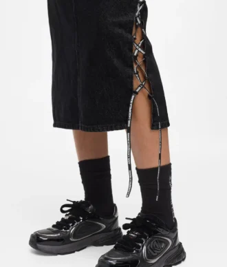 Midi-denimskørt med snøring