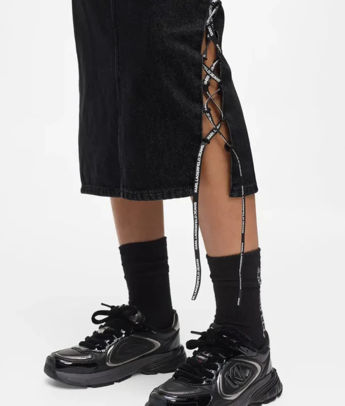 Midi-denimskørt med snøring