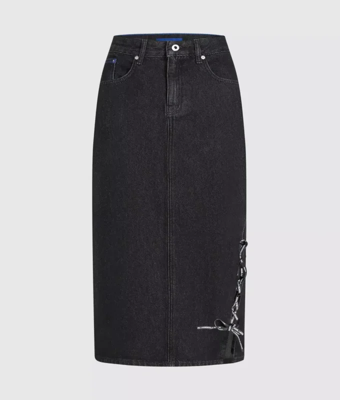 Midi-denimskørt med snøring
