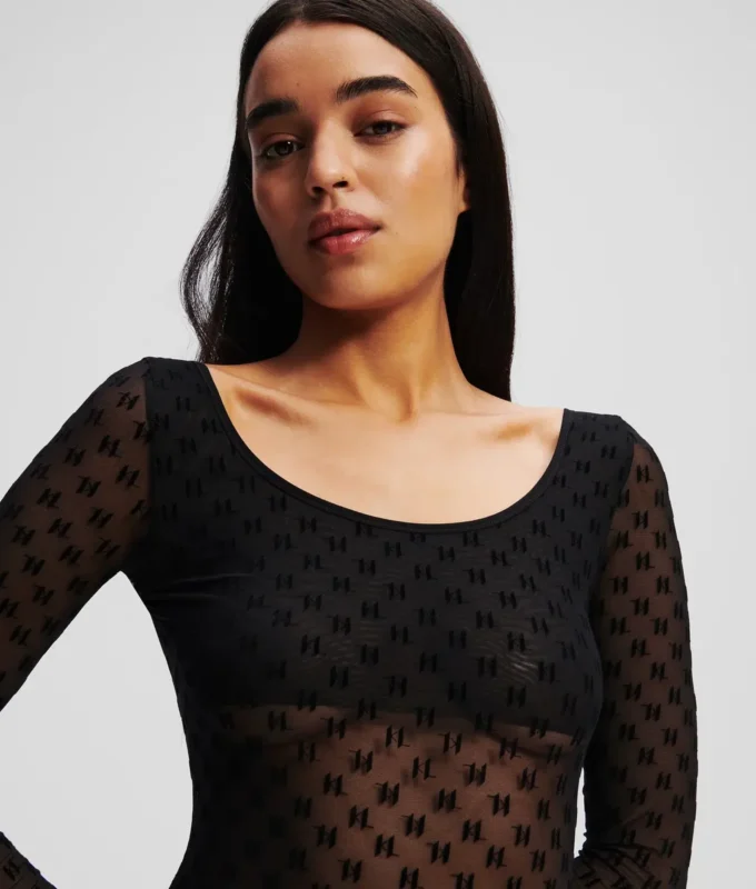 MONOGRAM LANGÆRMET MESH-BODYSUIT