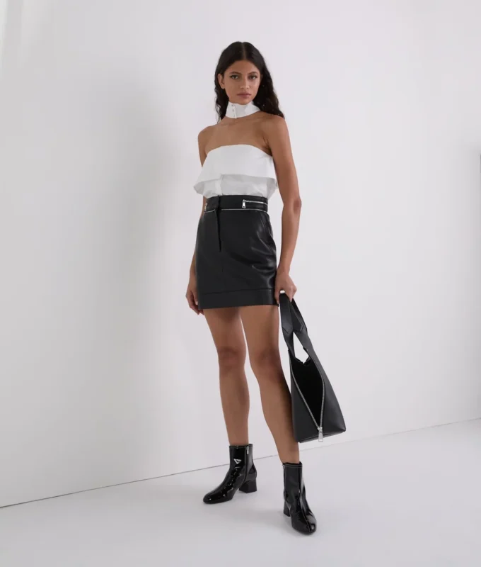 NECKLEATHER ZIP DETAIL SKIRT