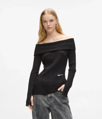 Off-shoulder strikket top