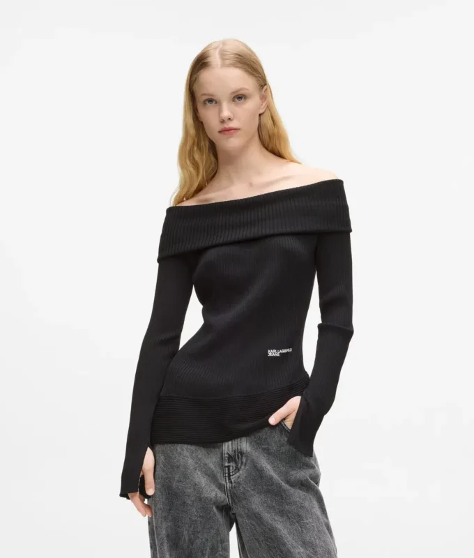 Off-shoulder strikket top