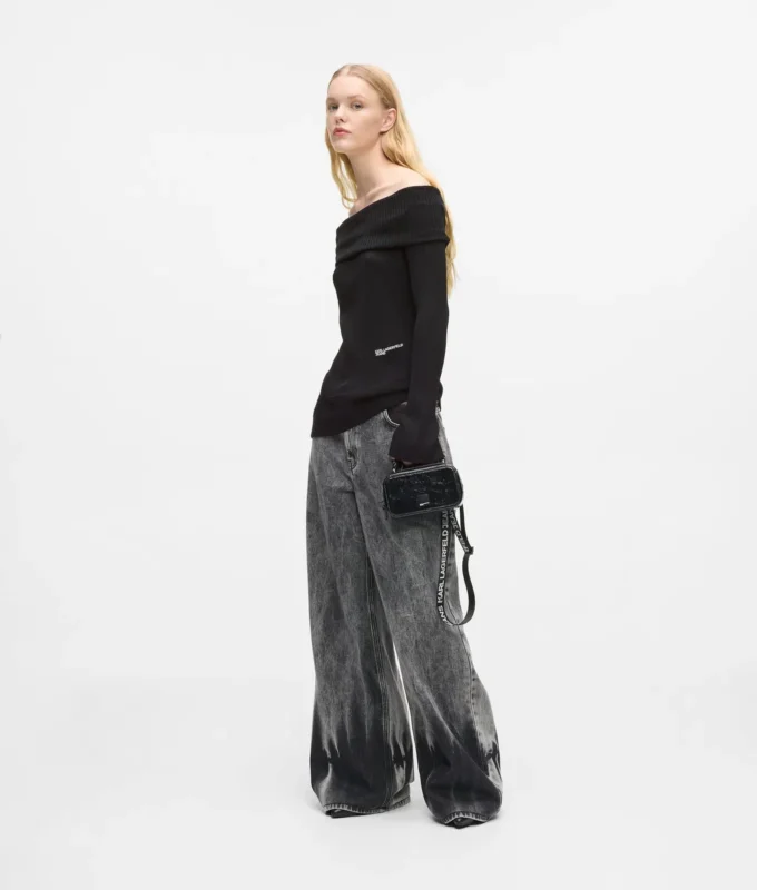 Off-shoulder strikket top