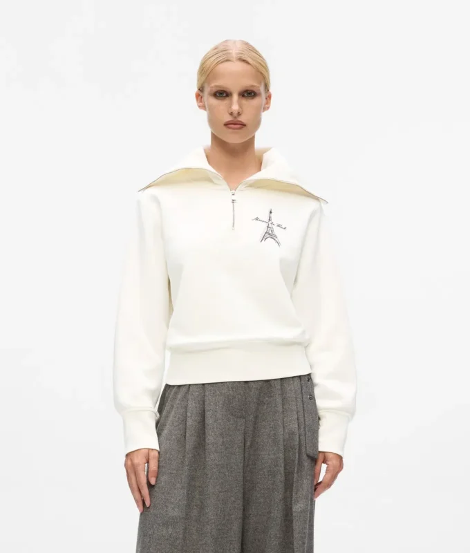 Paris-skitse-sweatshirt med halv lynlås