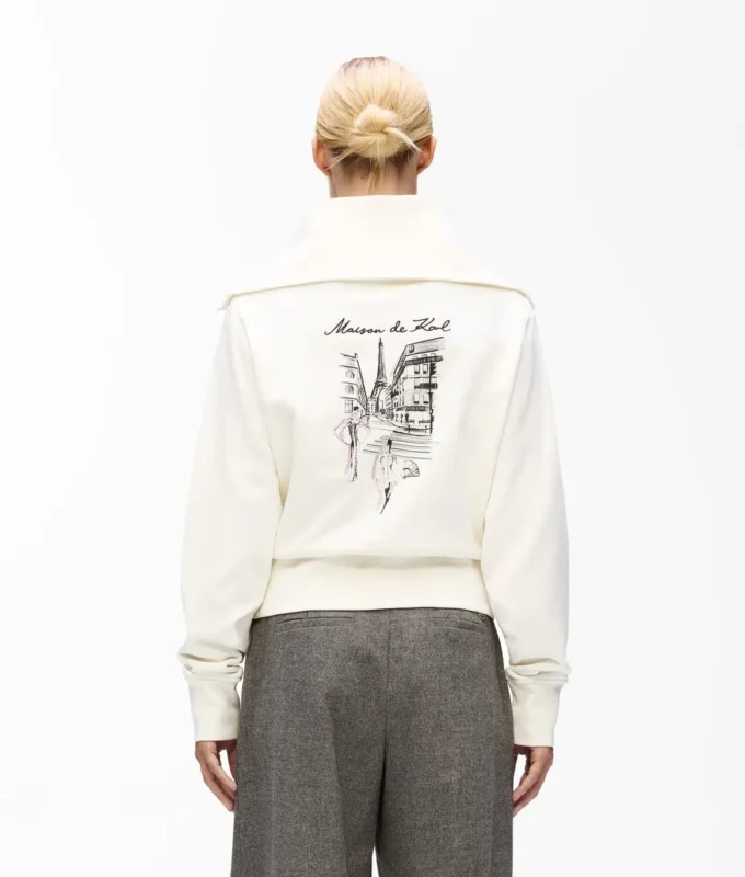 Paris-skitse-sweatshirt med halv lynlås