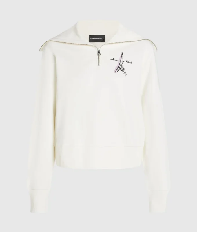 Paris-skitse-sweatshirt med halv lynlås