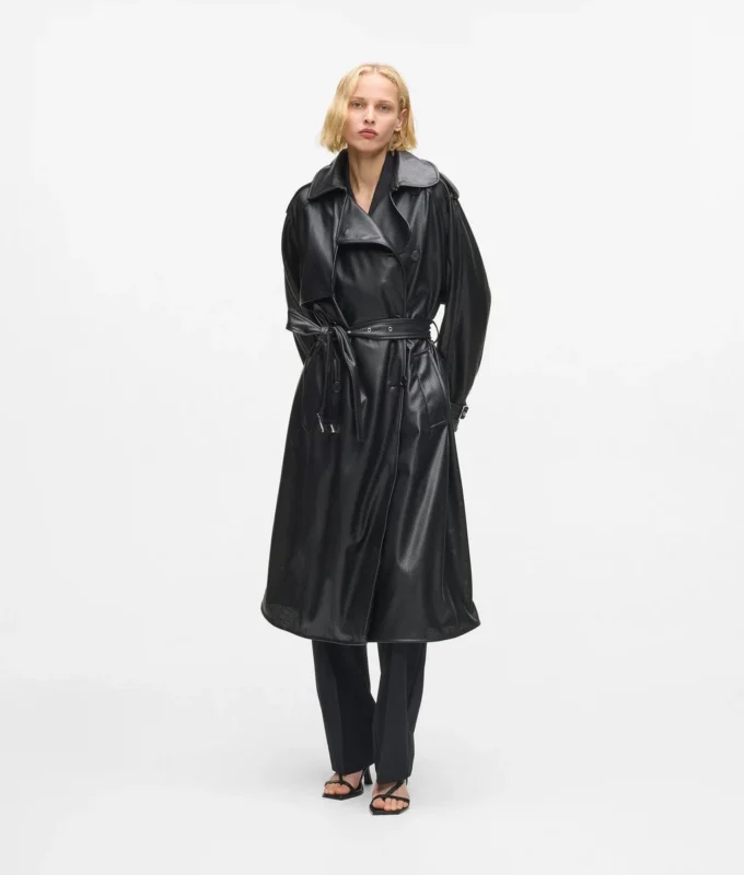 Perforeret trenchcoat i imiteret læder