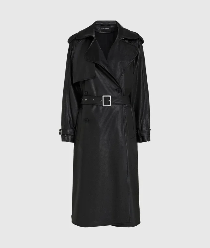 Perforeret trenchcoat i imiteret læder