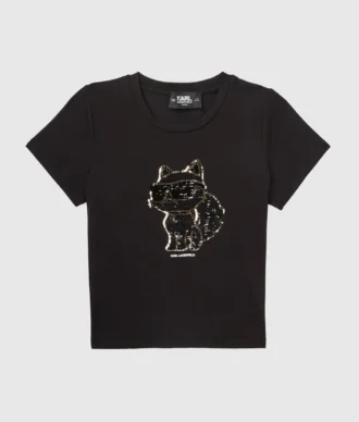 Pige-T-shirt med pailletter og Ikon Choupette-motiv