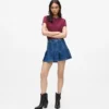 Plisseret mini-nederdel i denim