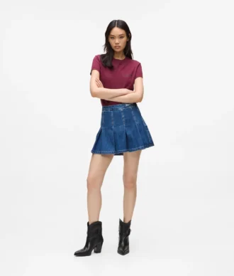 Plisseret mini-nederdel i denim