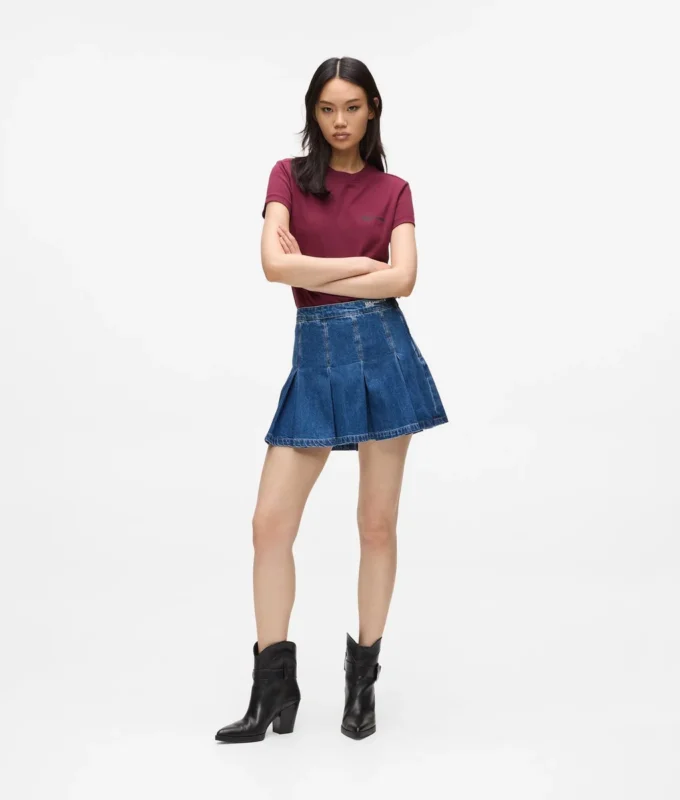 Plisseret mini-nederdel i denim