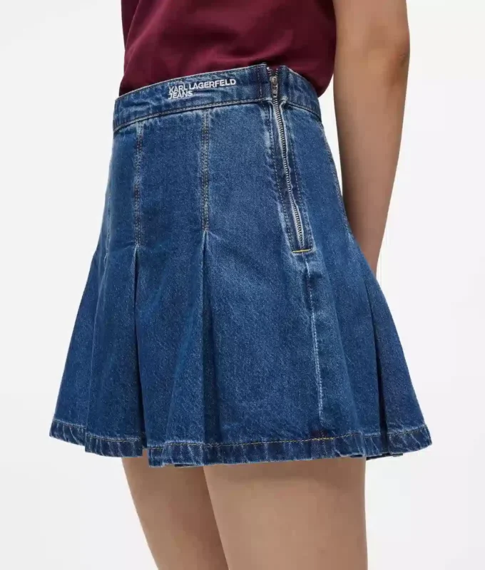 Plisseret mini-nederdel i denim