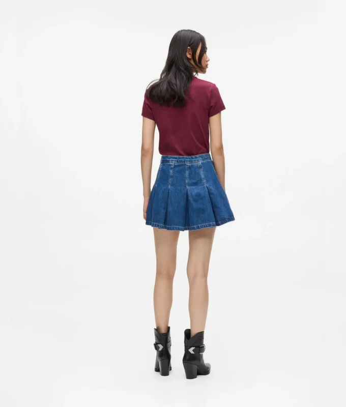 Plisseret mini-nederdel i denim