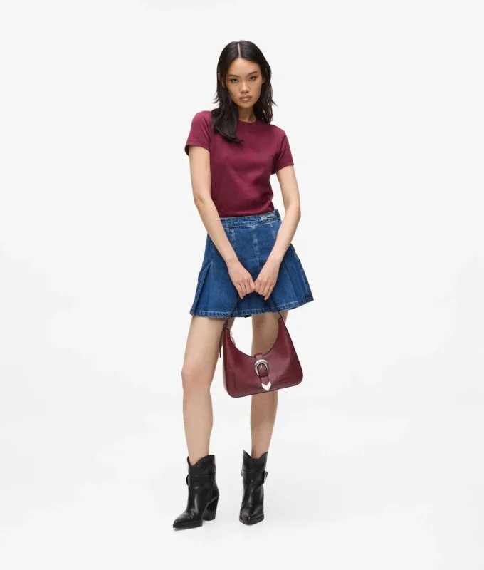 Plisseret mini-nederdel i denim