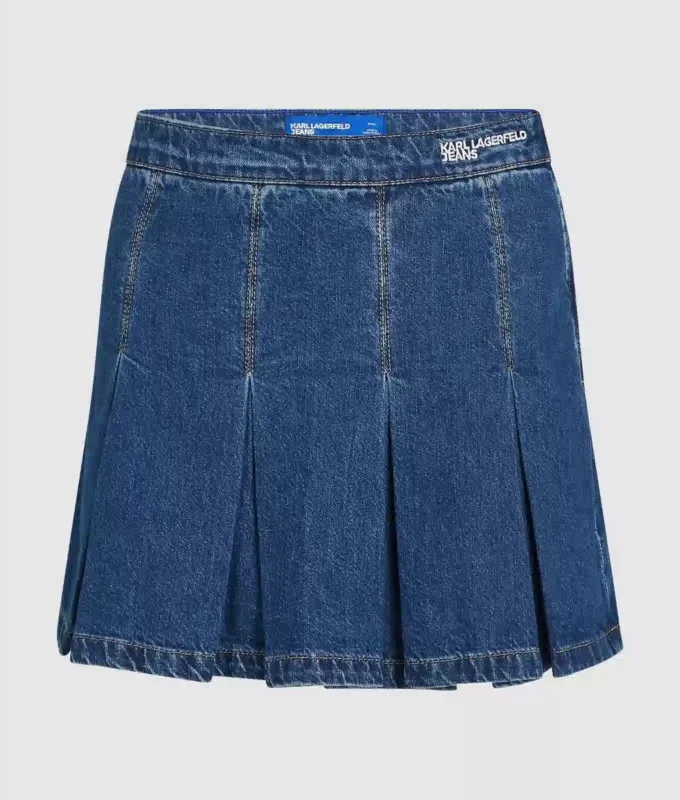 Plisseret mini-nederdel i denim