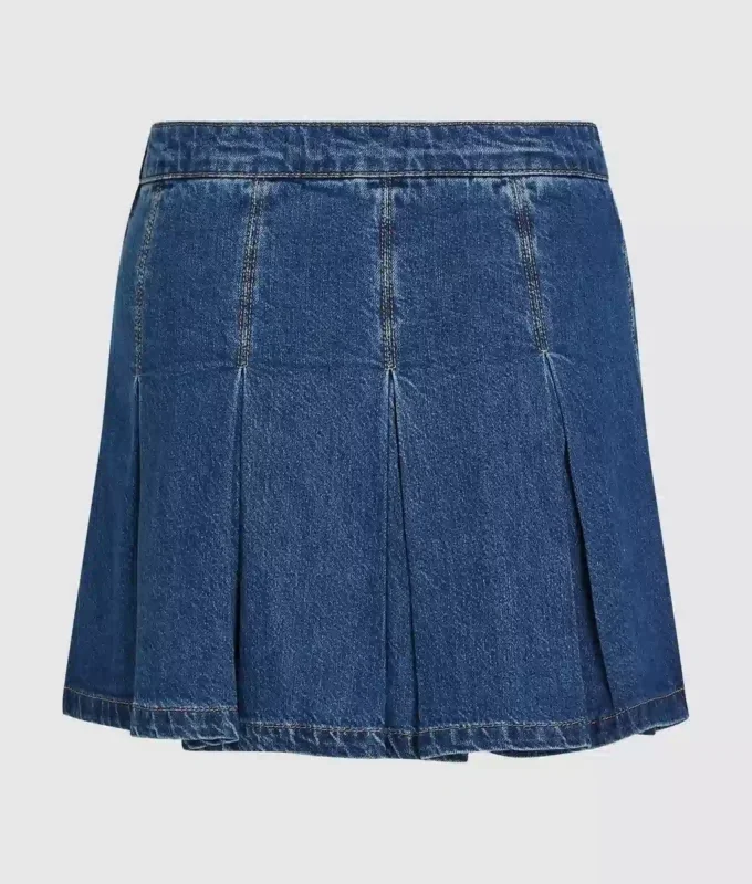 Plisseret mini-nederdel i denim