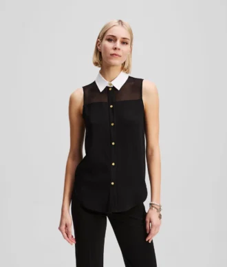 POPLIN-KRAGE BLUSE UDEN ÆRMER