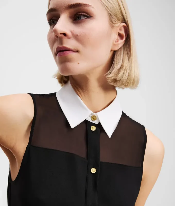 POPLIN-KRAGE BLUSE UDEN ÆRMER