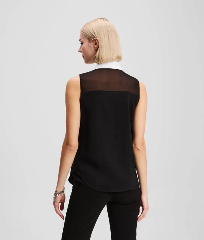 POPLIN-KRAGE BLUSE UDEN ÆRMER