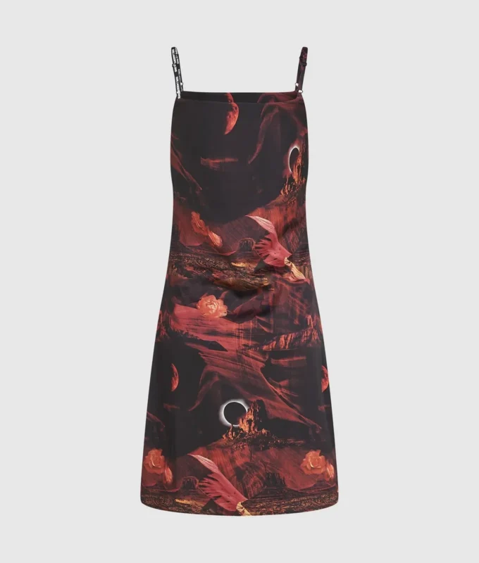 Satin-kjole med print overalt