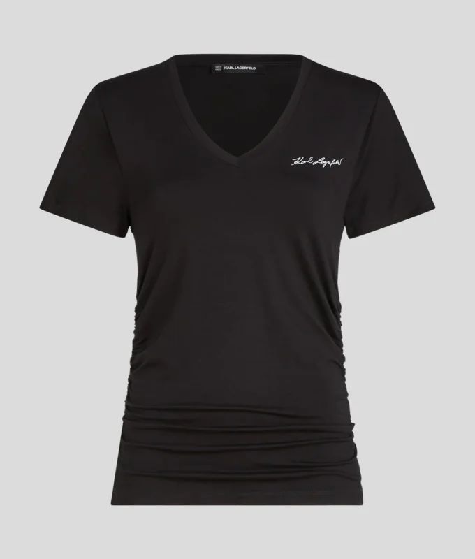 SIGNATURE V-HALS RUCHED T-SHIRT