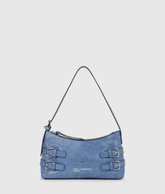 Skuldertaske i denim med spænde