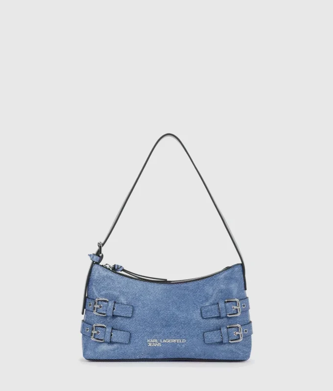 Skuldertaske i denim med spænde