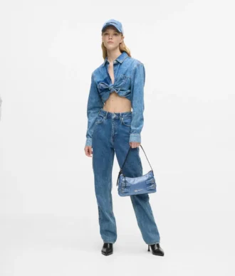 Skuldertaske i denim med spænde