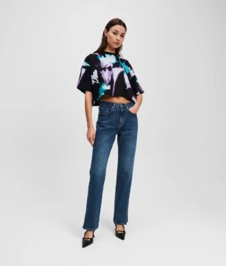 SPLIT-HEM HIGH-RISE STRAIGHT JEANS